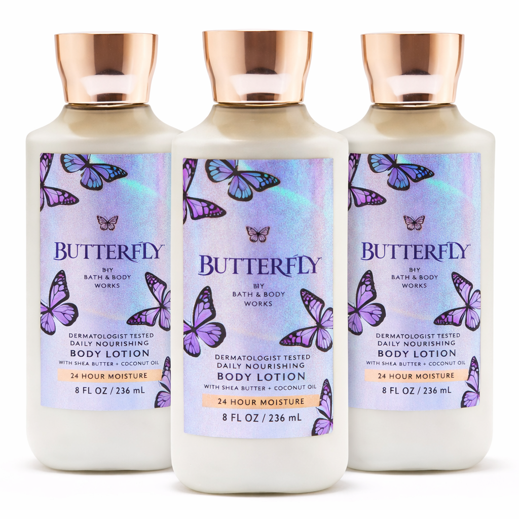 Bath & Body Works BUTTERFLY Body Lotion 3 Pack 8 oz daily nourishing moisturizer with shea butter and coconut oil hydrating skincare bundle women soft glowing skin | My Wrinkles Gone