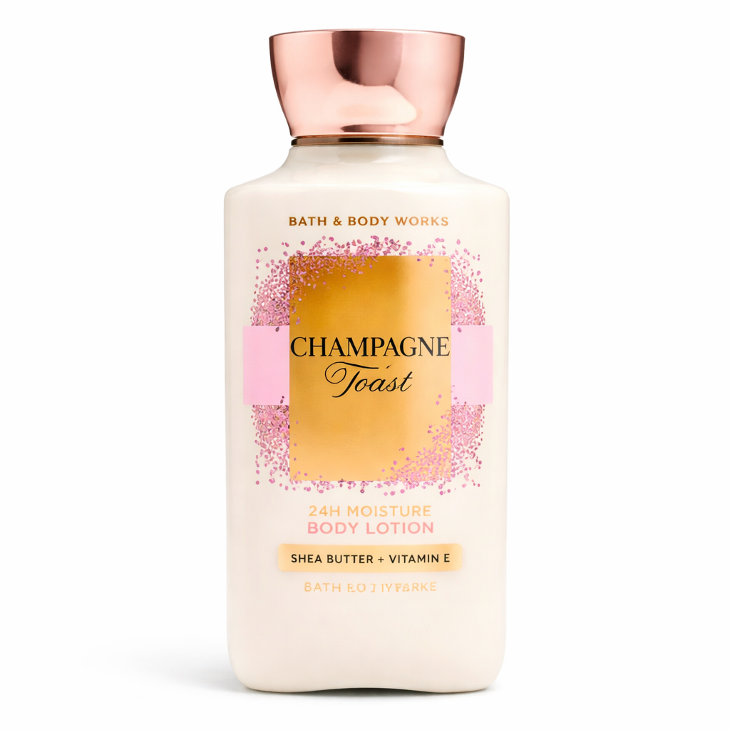 Bath & Body Works Champagne Toast Body Lotion 24H Moisture Shea Butter Vitamin E hydrating body moisturizer for soft glowing skin women skincare | My Wrinkles Gone