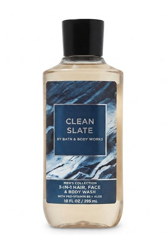 Bath & Body Works CLEAN SLATE Men’s 3-in-1 Hair Face & Body Wash 10 oz single bottle with pro-vitamin B5 and aloe