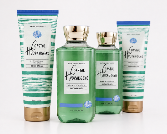 Bath & Body Works COASTAL HYDRANGEAS 4 piece spa set with body creams and shower gels