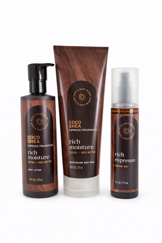 Bath & Body Works Coco Shea Espresso body care set 3 pack lotion body wash perfume mist coffee scent bundle My Wrinkles Gone