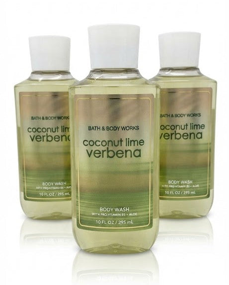 Bath & Body Works COCONUT LIME VERBENA Body Wash 3-Pack, three 10 oz bottles with tropical coconut lime scent