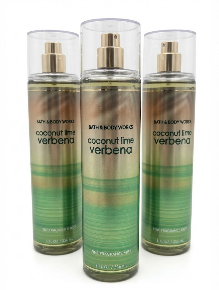 Bath & Body Works COCONUT LIME VERBENA Fine Fragrance Mist 3-Pack, three 8 oz bottles with tropical coconut lime fragrance