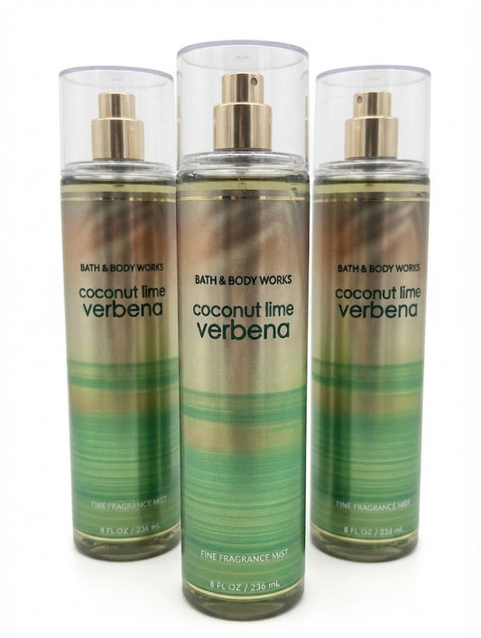 Bath & Body Works COCONUT LIME VERBENA Fine Fragrance Mist 3-Pack, three 8 oz bottles with tropical coconut lime fragrance