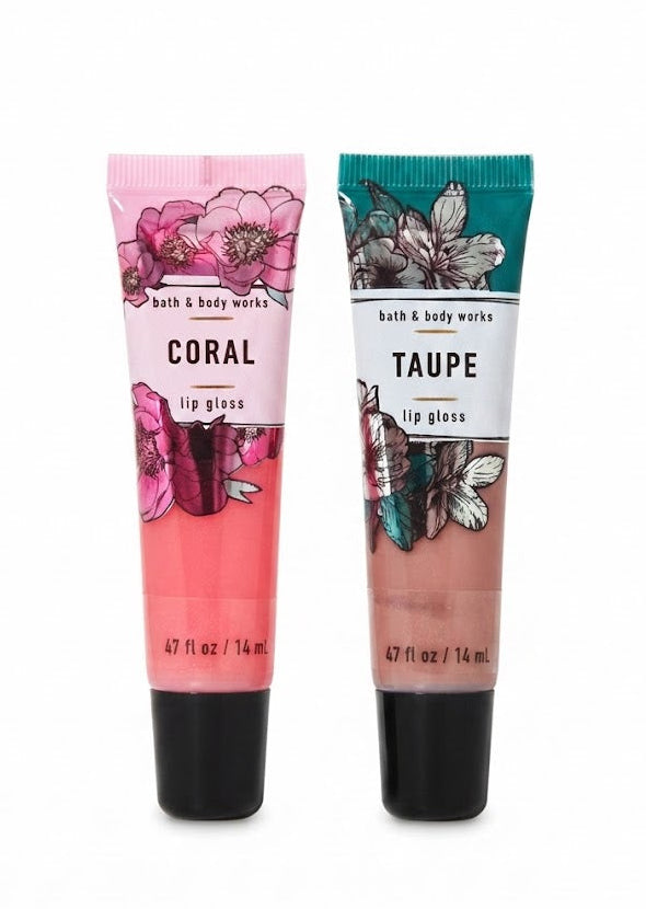 Bath & Body Works CORAL and TAUPE Lip Gloss 2-pack with two 0.47 fl oz tubes