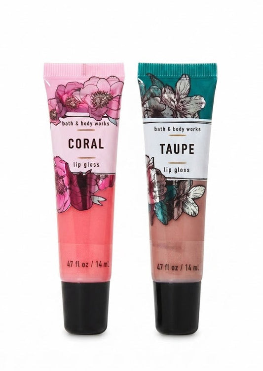 Bath & Body Works CORAL and TAUPE Lip Gloss 2-pack with two 0.47 fl oz tubes