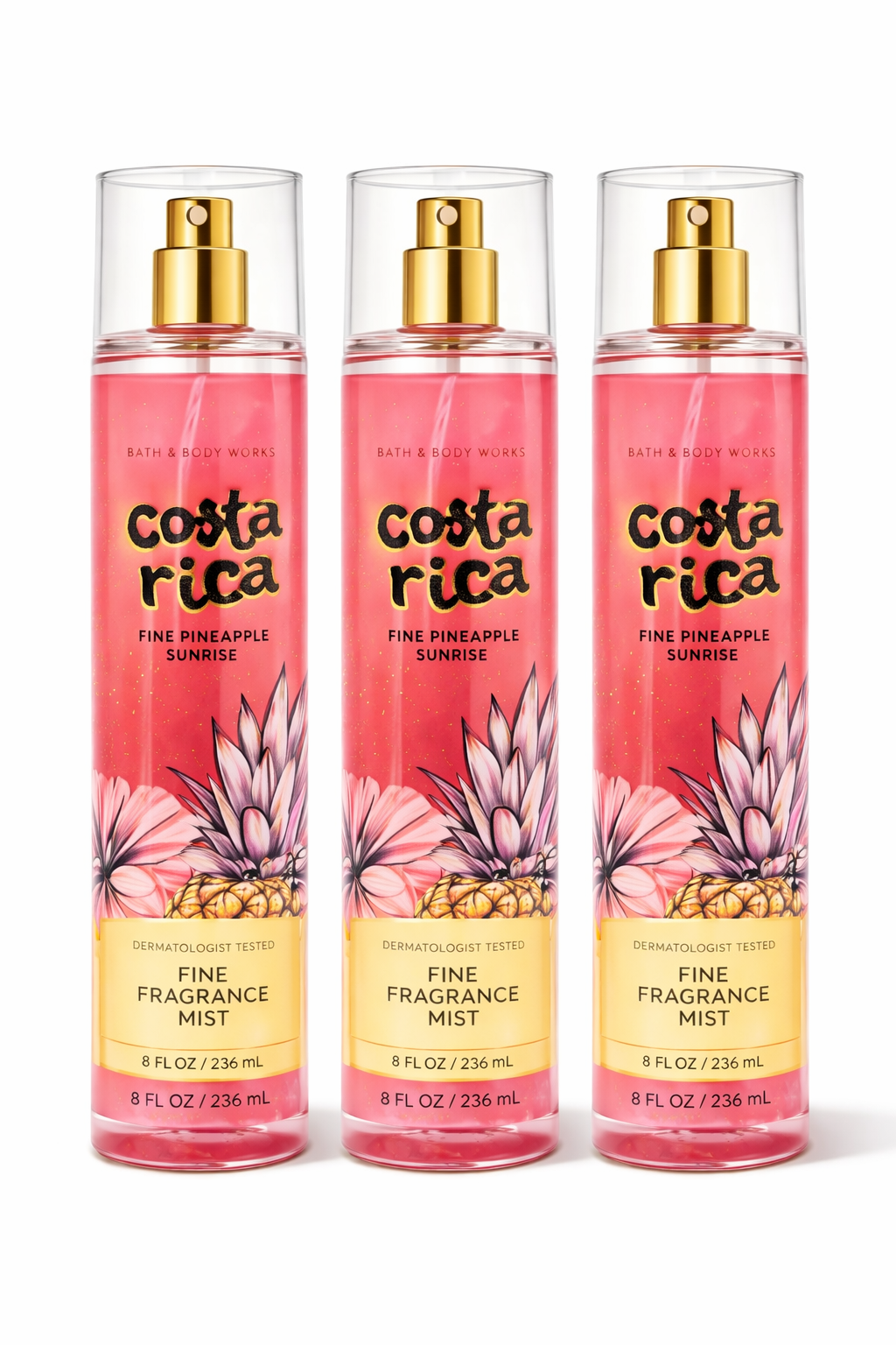 Bath & Body Works Costa Rica Fine Pineapple Sunrise fine fragrance mist 8 oz bundle 3 pack tropical pineapple body spray