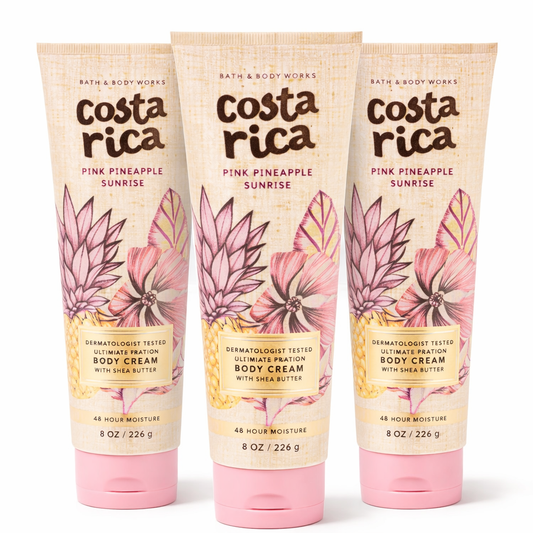 Bath & Body Works Costa Rica Pink Pineapple Sunrise body cream 8 oz bundle 3 pack tropical moisturizing lotion