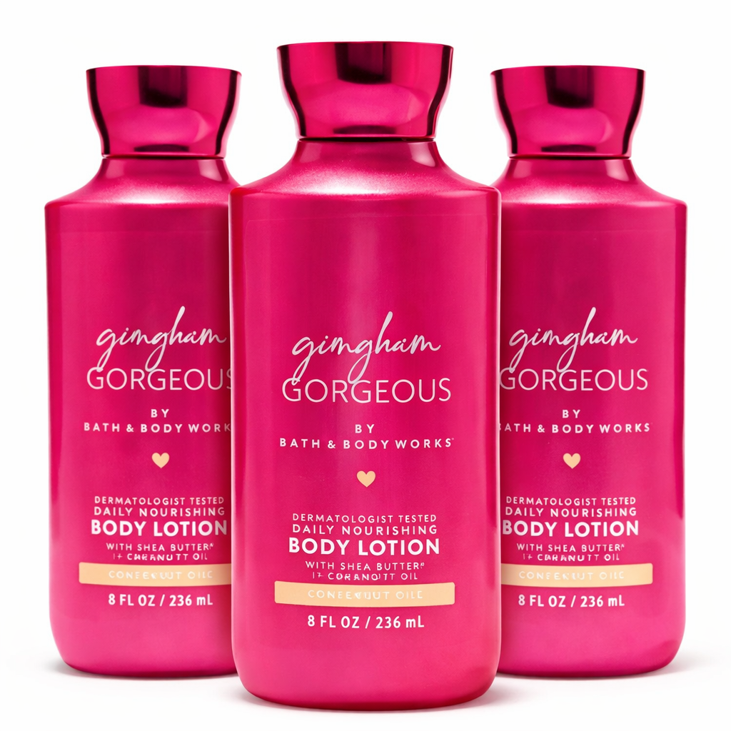 Bath & Body Works GINGHAM GORGEOUS Body Lotion 3 Pack 8 oz daily nourishing moisturizer with shea butter and coconut oil hydrating skincare bundle women soft smooth skin | My Wrinkles Gone