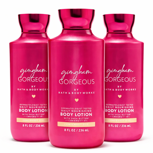 Bath & Body Works GINGHAM GORGEOUS Body Lotion 3 Pack 8 oz daily nourishing moisturizer with shea butter and coconut oil hydrating skincare bundle women soft smooth skin | My Wrinkles Gone