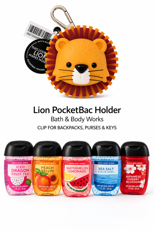 Bath and Body Works lion pocketbac holder with hand sanitizer cute animal keychain portable sanitizer holder clip for backpack purse keys