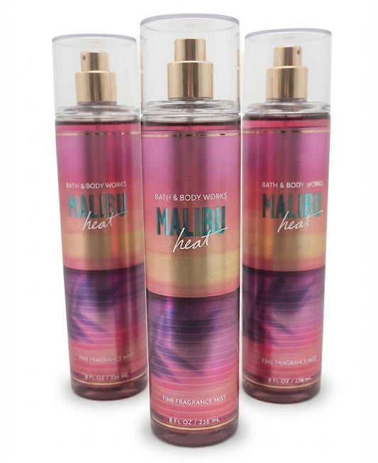 Bath & Body Works MALIBU HEAT Fine Fragrance Mist 3-Pack, three 8 oz bottles with warm tropical fragrance
