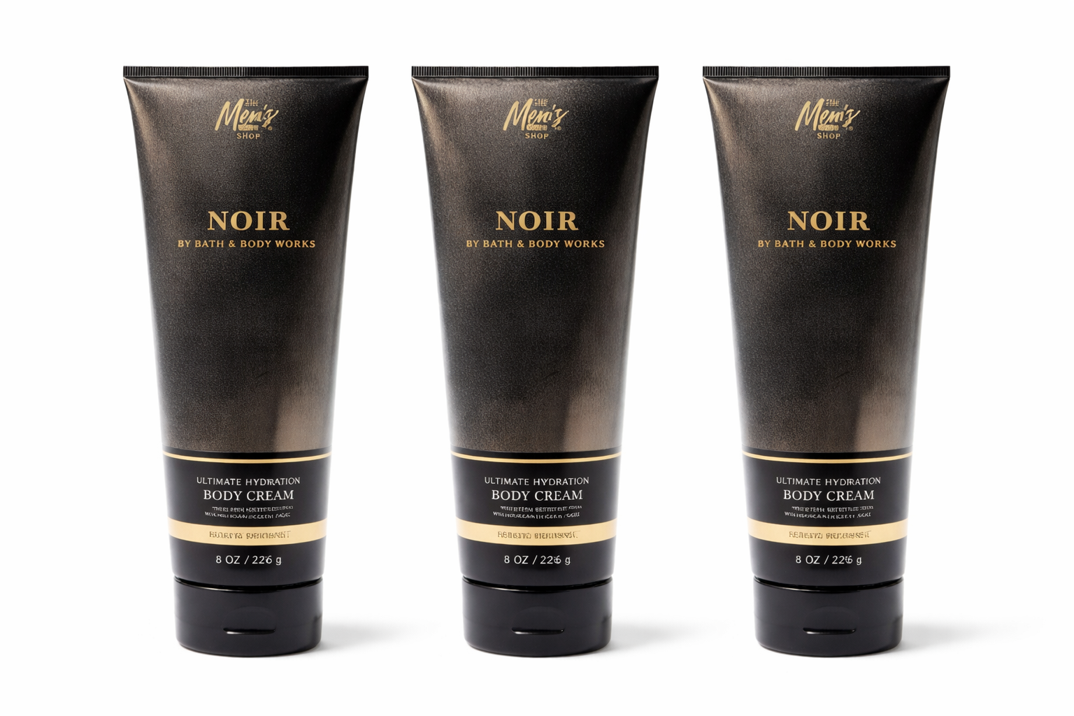 Bath & Body Works NOIR Body Cream 3-Pack for Men Ultimate Hydration Shea Butter 8 oz bundle My Wrinkles Gone black tube moisturizer trio masculine fragrance skincare