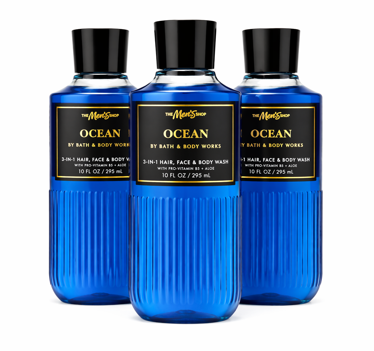 Bath and Body Works OCEAN mens body wash 3 pack 10 oz bottles 3 in 1 hair face and body wash fresh clean aquatic scent men grooming shower gel bundle
