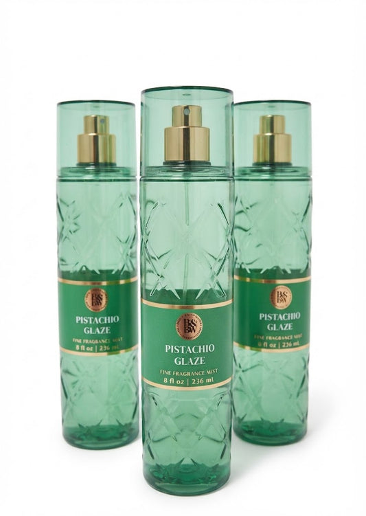 Bath & Body Works PISTACHIO GLAZE Fine Fragrance Mist 3-Pack, three 8 oz bottles with sweet gourmand pistachio fragrance
