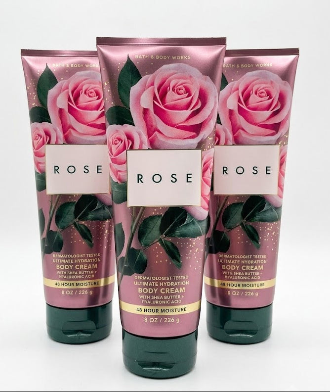 Bath & Body Works ROSE Ultimate Hydration Body Cream 3-Pack, 8 oz each, moisturizing body cream with shea butter and hyaluronic acid.