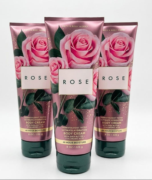 Bath & Body Works ROSE Ultimate Hydration Body Cream 3-Pack, 8 oz each, moisturizing body cream with shea butter and hyaluronic acid.