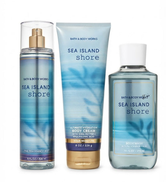 Bath & Body Works SEA ISLAND SHORE 3-Step Body Care Set with fine fragrance mist, body cream and body wash