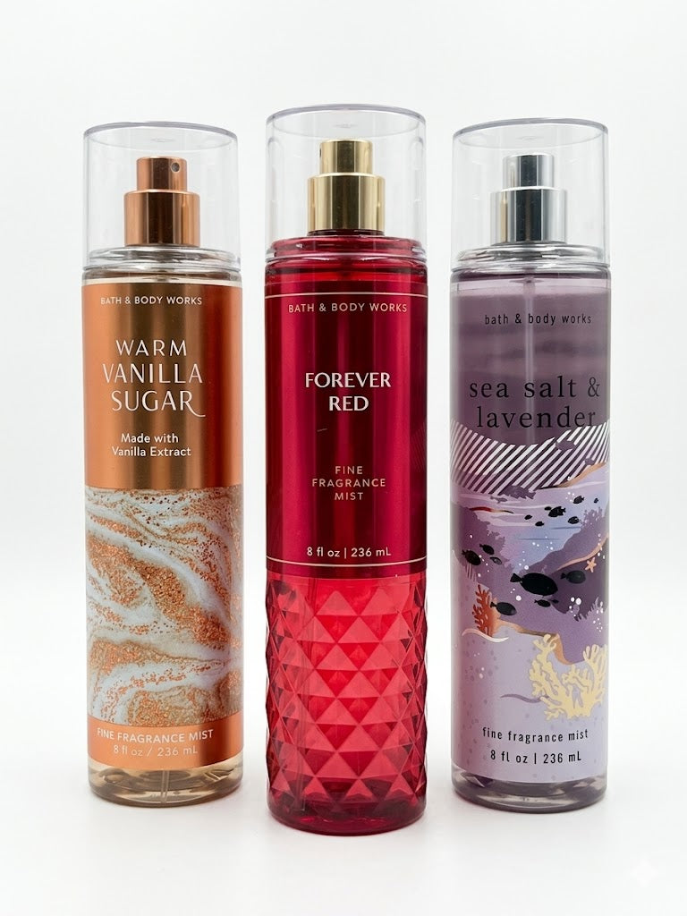 Bath & Body Works SEA SALT & LAVENDER FOREVER RED WARM VANILLA SUGAR fragrance mist 3 pack 8 oz bundle women
