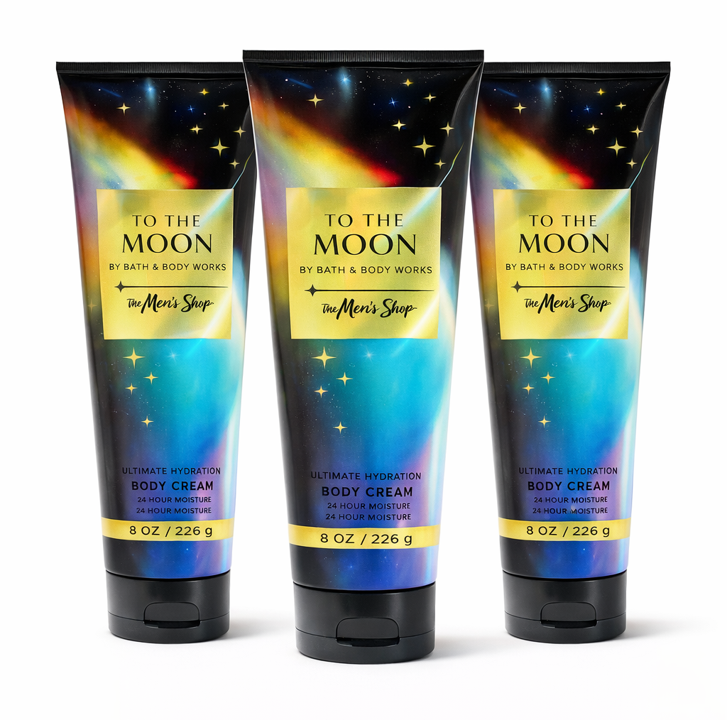 Bath & Body Works TO THE MOON Body Cream 8 oz 3-pack bundle from The Men’s Shop, hydrating body lotion set 24 hour moisture My Wrinkles Gone white background