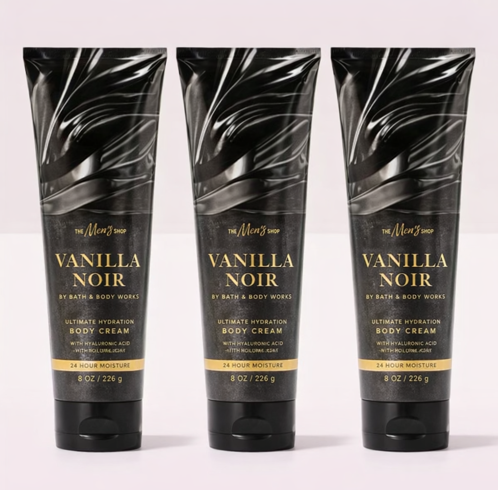 Bath & Body Works VANILLA NOIR Body Cream 3-Pack for Men Ultimate Hydration 8 oz with hyaluronic acid moisturizing lotion set My Wrinkles Gone