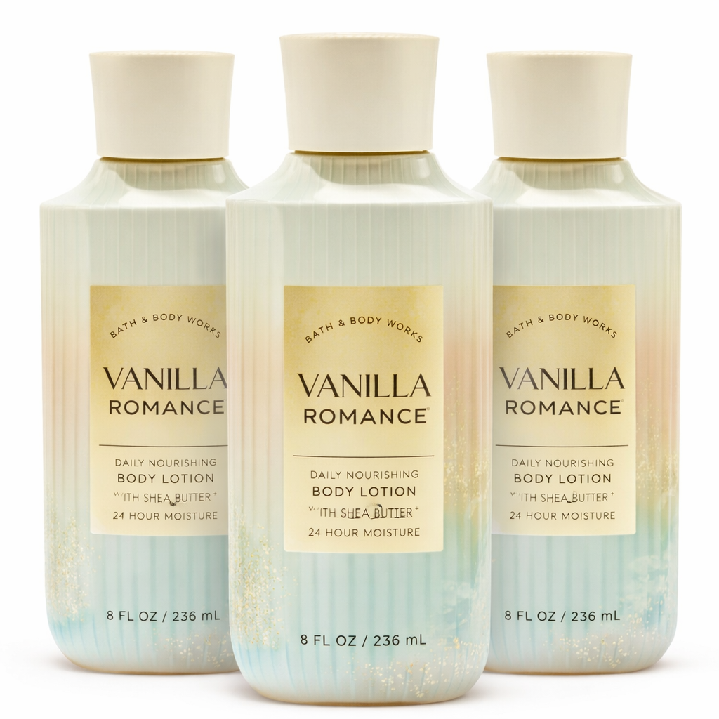 Bath & Body Works VANILLA ROMANCE Body Lotion 3 Pack 8 oz daily nourishing moisturizer with shea butter and coconut oil hydrating skincare bundle women soft smooth skin | My Wrinkles Gone