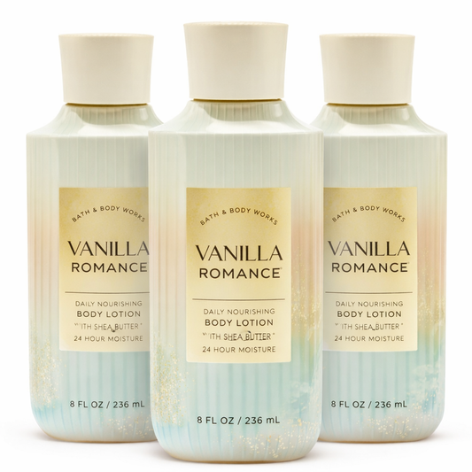 Bath & Body Works VANILLA ROMANCE Body Lotion 3 Pack 8 oz daily nourishing moisturizer with shea butter and coconut oil hydrating skincare bundle women soft smooth skin | My Wrinkles Gone