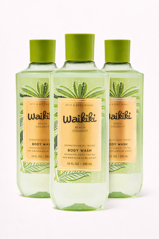 Bath & Body Works Waikiki Beach Coconut body wash 3 pack bundle tropical coconut shower gel hydrating body cleanser beach fragrance bath and shower My Wrinkles Gone