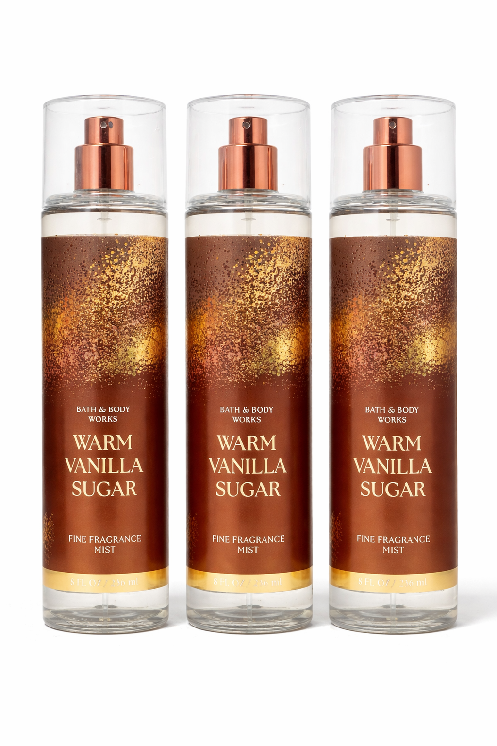 Bath & Body Works WARM VANILLA SUGAR Fine Fragrance Mist 3-Pack Bundle 8 fl oz each sweet vanilla scent My Wrinkles Gone
