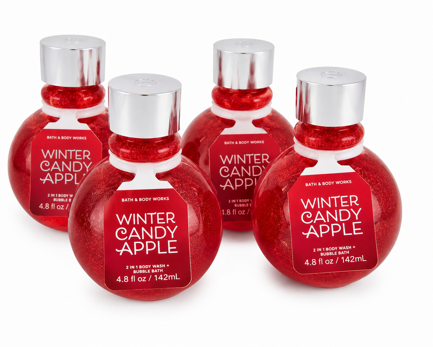 Bath & Body Works WINTER CANDY APPLE 2-in-1 body wash and bubble bath 4-pack of 4.8 fl oz bottles