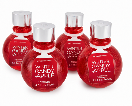 Bath & Body Works WINTER CANDY APPLE 2-in-1 body wash and bubble bath 4-pack of 4.8 fl oz bottles