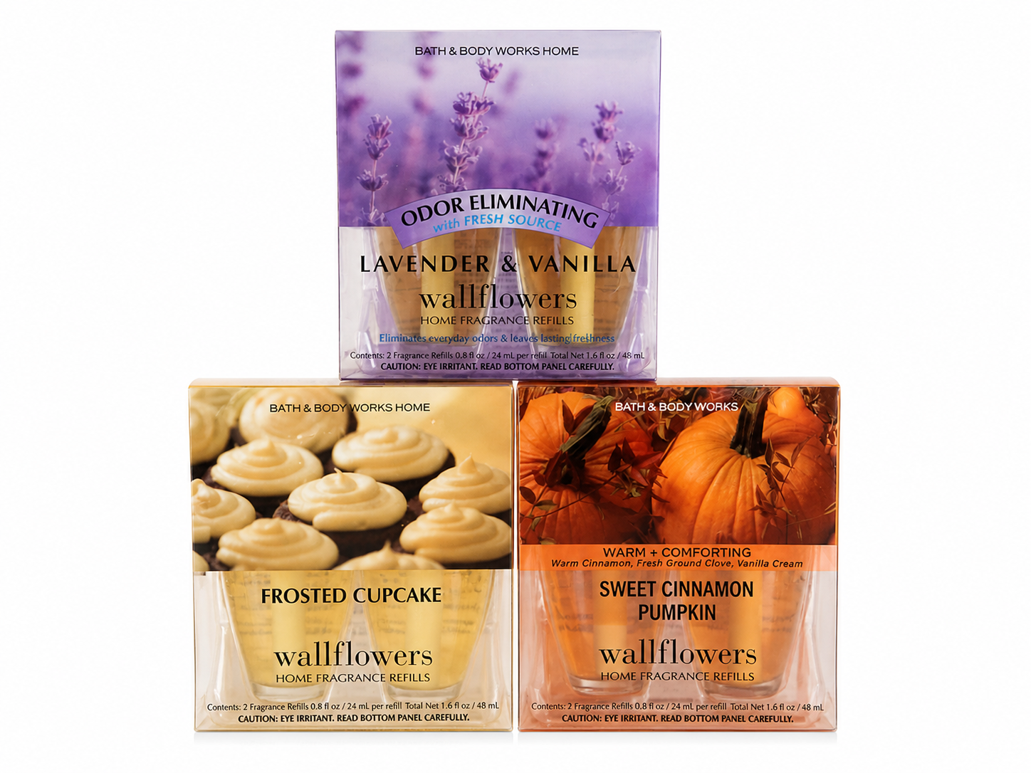 Bath & Body Works Wallflowers bundle with FROSTED CUPCAKE SWEET CINNAMON PUMPKIN and LAVENDER VANILLA