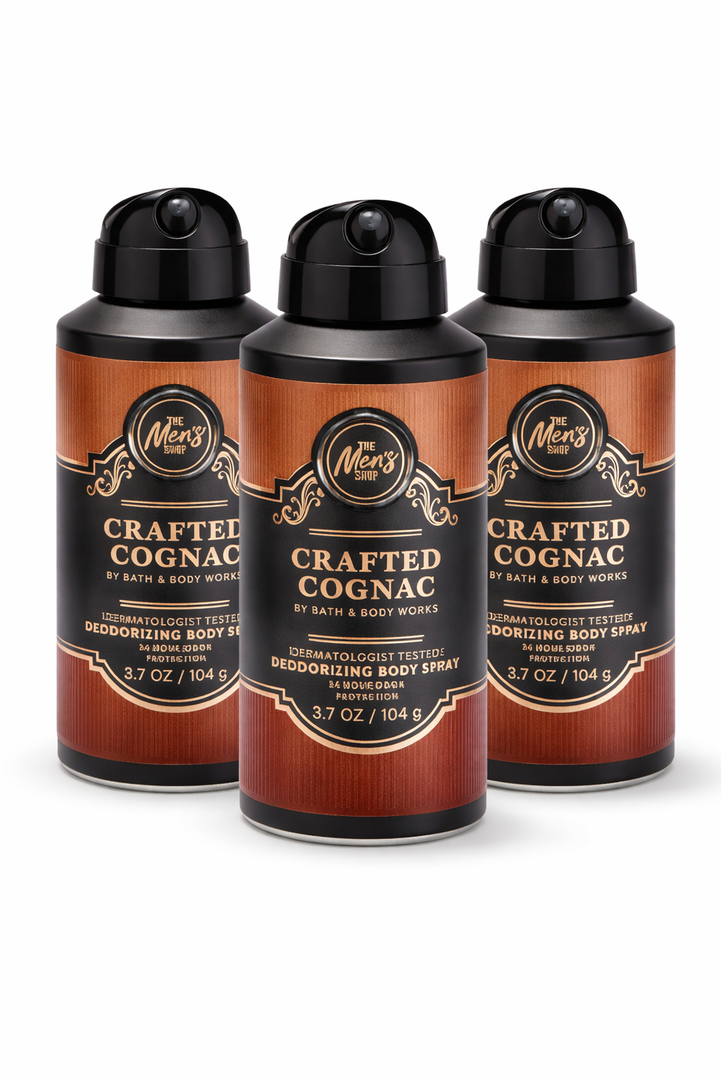 Bath & Body Works CRAFTED COGNAC Body Spray 3-Pack 3.7 oz each for men deodorizing spray bundle long lasting masculine fragrance My Wrinkles Gone