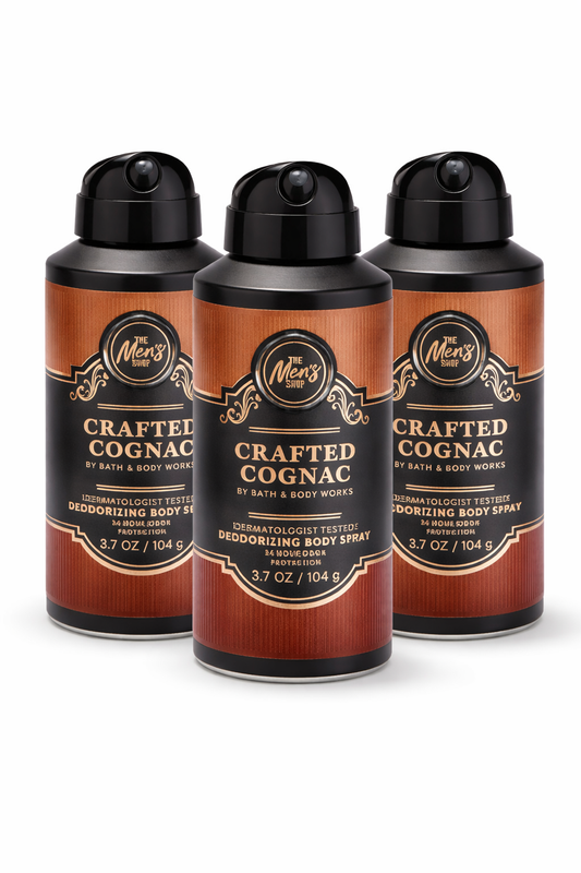 Bath & Body Works CRAFTED COGNAC Body Spray 3-Pack 3.7 oz each for men deodorizing spray bundle long lasting masculine fragrance My Wrinkles Gone