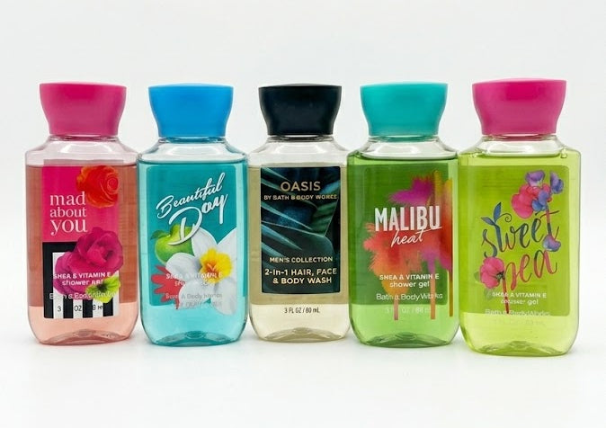Bath & Body Works discontinued mini shower gel set 5 pack with sweet pea malibu heat beautiful day mad about you and oasis rare travel size collection