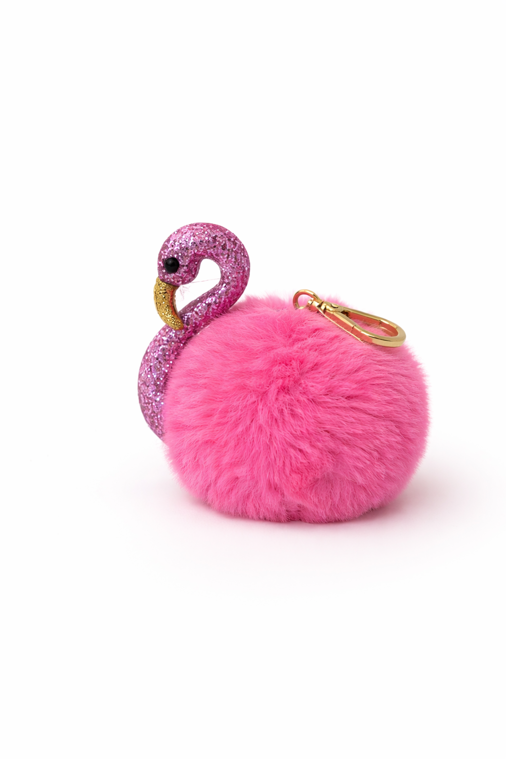 pink flamingo PocketBac holder fluffy keychain Bath & Body Works style sanitizer holder clean white background cute gift My Wrinkles Gone