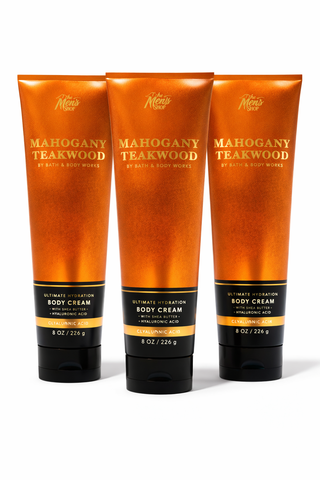 Bath & Body Works MAHOGANY TEAKWOOD Body Cream 3-Pack 8 oz each for men ultimate hydration moisturizer shea butter hyaluronic acid masculine scent