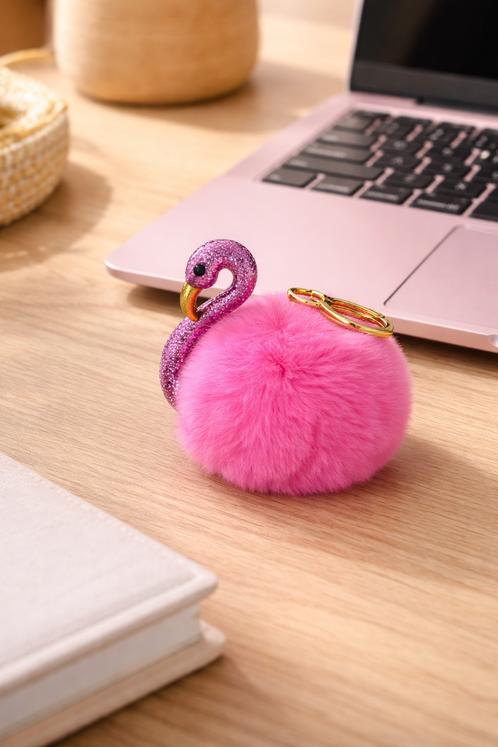 flamingo PocketBac holder pink furry keychain clip sanitizer holder cute accessory Bath & Body Works style My Wrinkles Gone