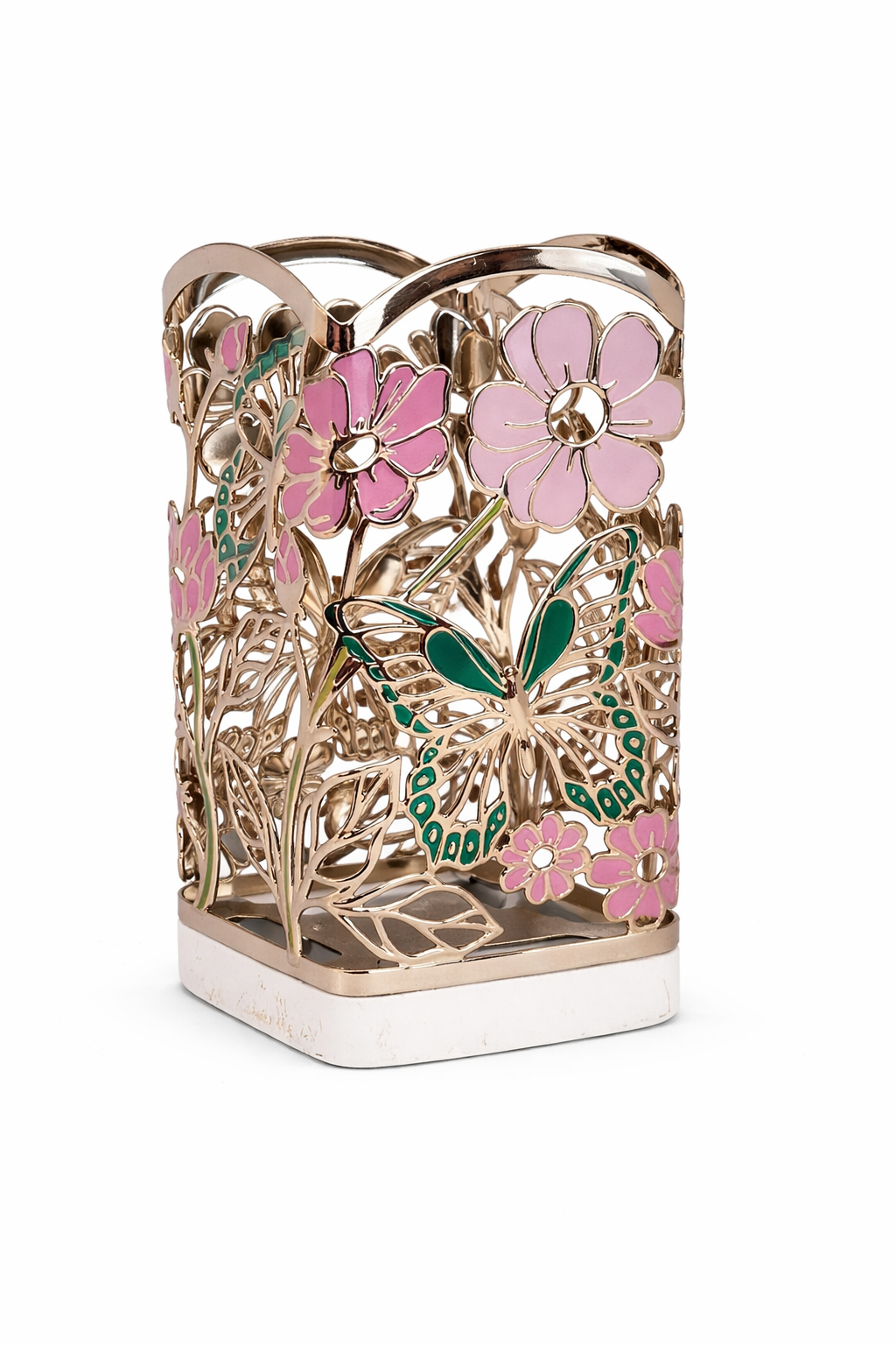 Bath & Body Works soap holder sleeve butterflies and flowers design decorative bathroom accessory for liquid hand soap elegant sink decor MWG