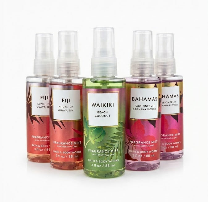 Bath & Body Works summer mini fragrance mist set with Fiji Waikiki and Bahamas tropical scents travel size bundle