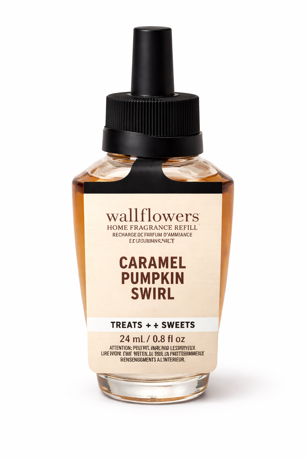 Bath & Body Works Wallflowers Caramel Pumpkin Swirl refill 24ml treats and sweets single bottle white background MWG