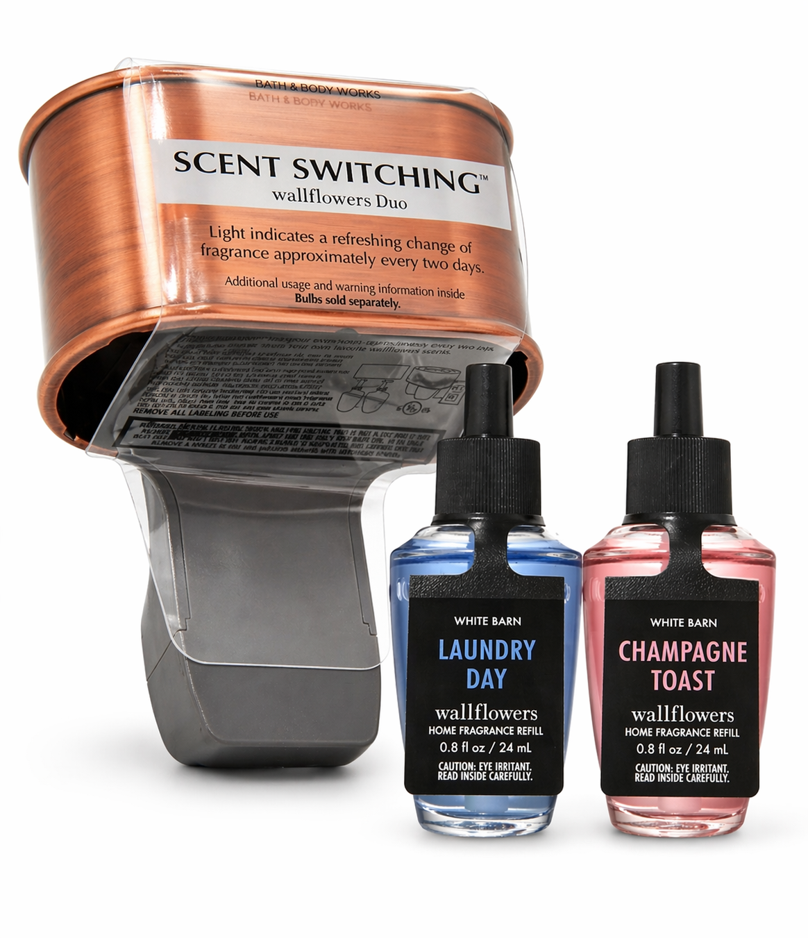 Bath & Body Works wallflowers duo plug bronze with 2 assorted fragrance refills bundle set