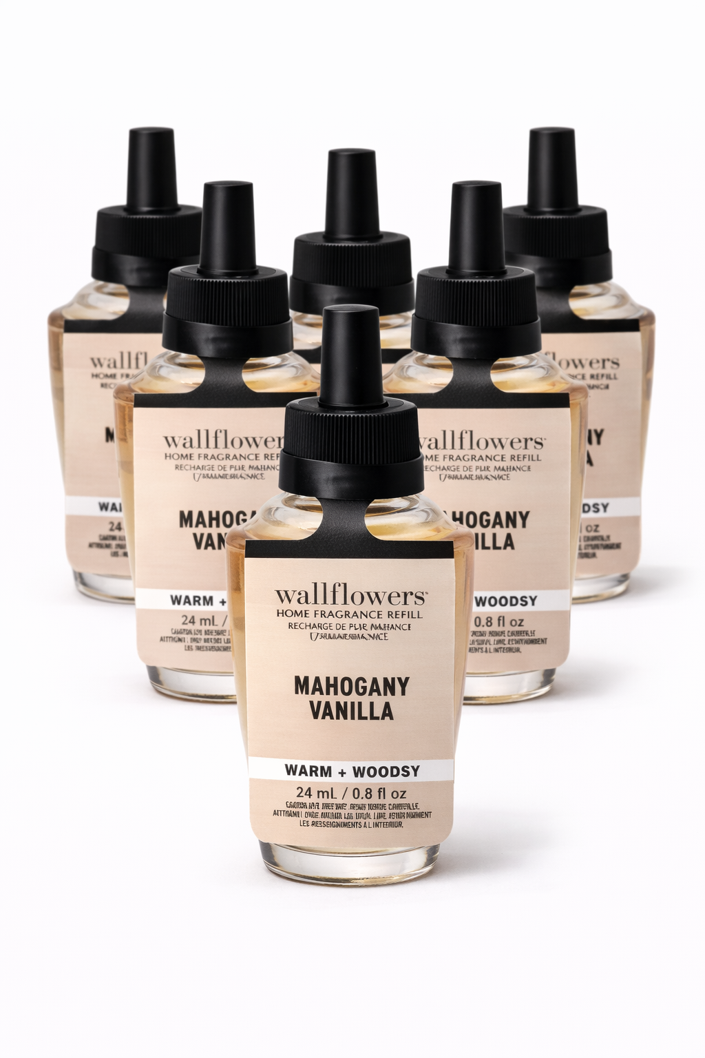 Bath & Body Works Wallflowers Mahogany Vanilla refill 24ml pack of 6 warm woody home fragrance MWG
