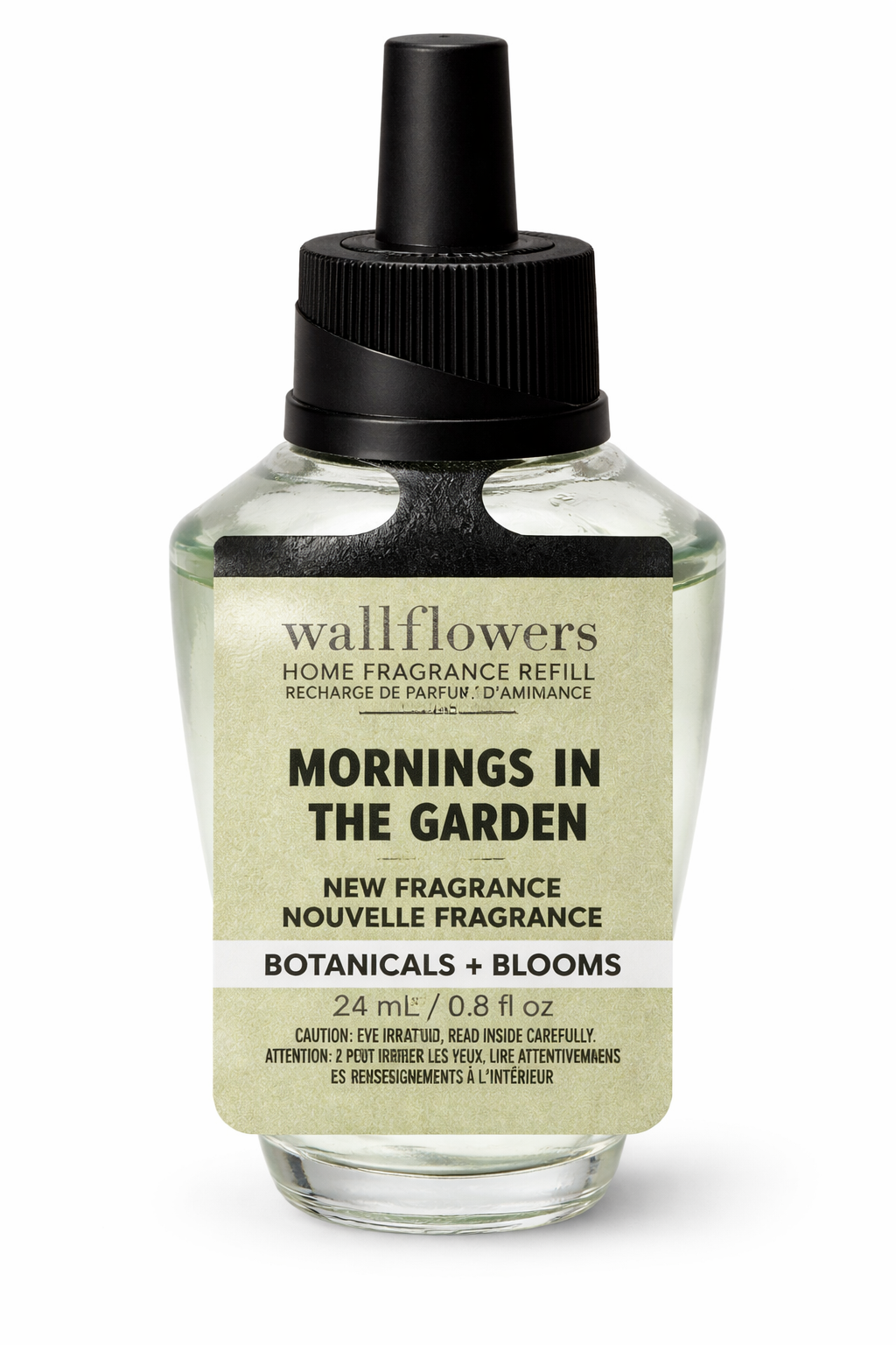 Bath & Body Works Wallflowers Mornings in the Garden refill 24ml botanicals and blooms single bottle white background MWG
