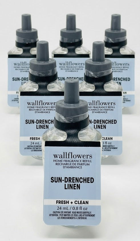 Bath & Body Works Wallflowers Sun-Drenched Linen refill 24ml 6 pack home fragrance plug-in oil fresh clean scent bundle