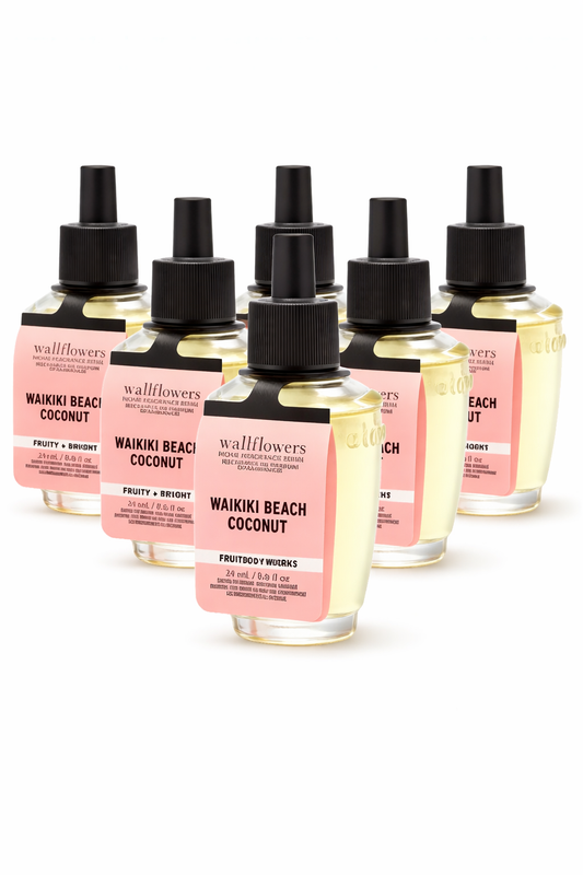Bath & Body Works Wallflowers WAIKIKI BEACH COCONUT 6 pack home fragrance refill bulbs tropical coconut scent plug in air freshener My Wrinkles Gone