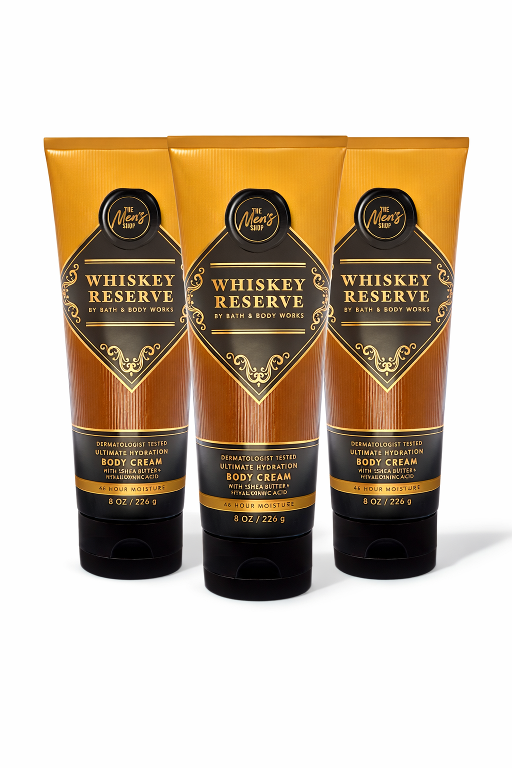 Bath & Body Works WHISKEY RESERVE Body Cream 3-Pack 8 oz each for men ultimate hydration moisturizer shea butter hyaluronic acid long lasting masculine scent My Wrinkles Gone