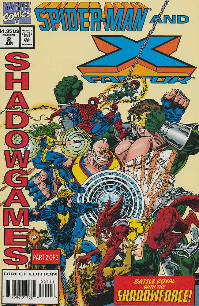 Front cover of Spider-Man and X-Factor: Shadowgames #2 of 3, published by Marvel Comics, mint condition ungraded collectible comic book, published in 1994.