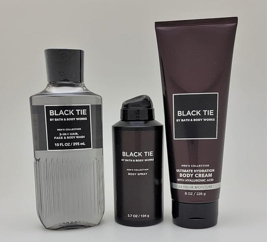 Bath & Body Works BLACK TIE Men’s 3 Step with 3-in-1 wash, hydration body cream and deodorizing body spray
