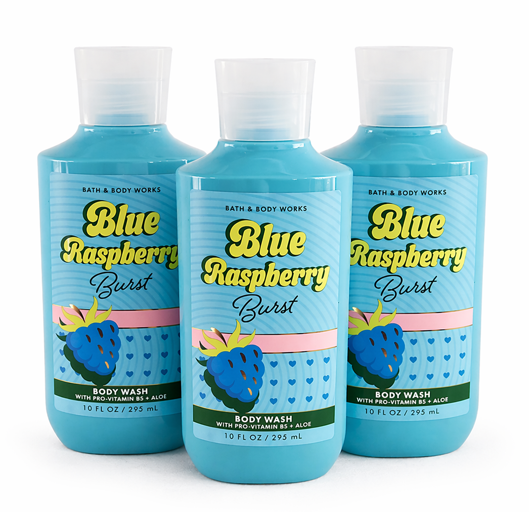 BLUE RASPBERRY BURST Bath & Body Works Body Wash 3-Pack Bundle 10 oz Each – Fresh Fruity Shower Gel Set Free Shipping USA
